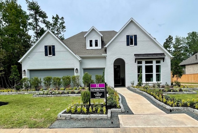 view of front facade with a front yard and a garage