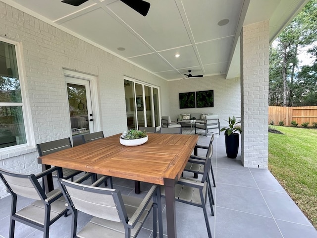 view of patio with an outdoor hangout area and ceiling fan