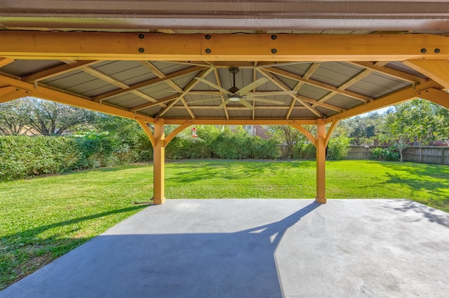 view of patio with a gazebo and ceiling fan