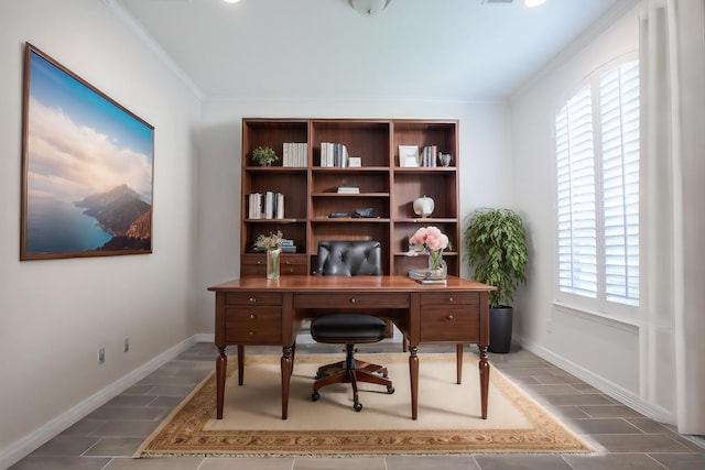 office area featuring crown molding and a healthy amount of sunlight