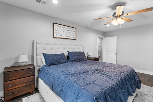 11207 Wood Lodge Dr, Houston, TX 77077 - bedroom featuring wood finished floors, baseboards, recessed lighting, and ceiling fan