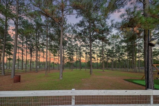 view of yard at dusk