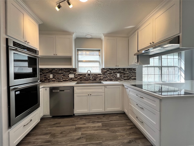 kitchen with plenty of natural light, white cabinets, and stainless steel appliances