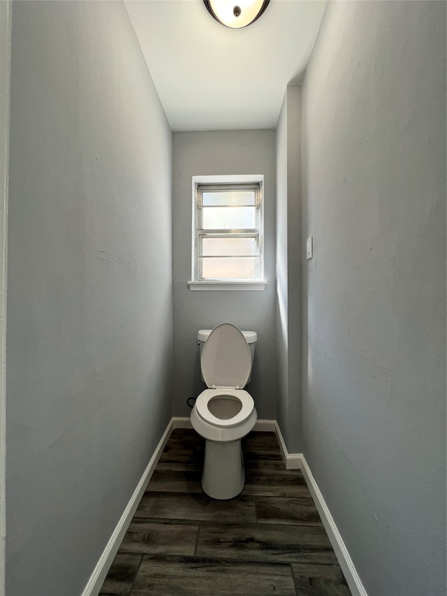 bathroom with toilet and wood-type flooring