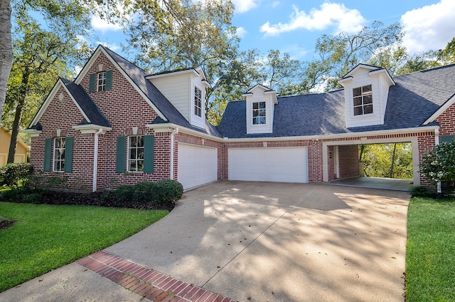 view of front of home featuring a garage and a front lawn