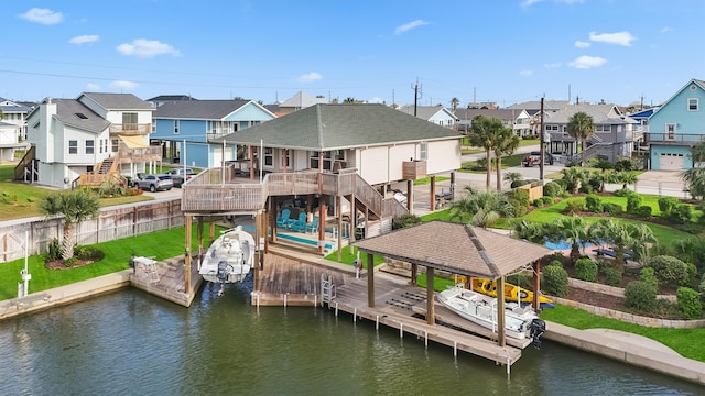 dock area with a deck with water view