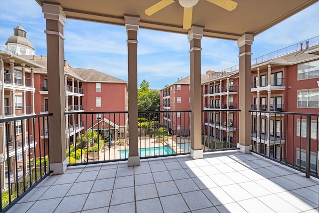 balcony with ceiling fan