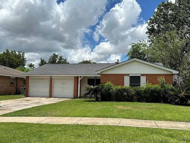 ranch-style house with a front lawn and a garage