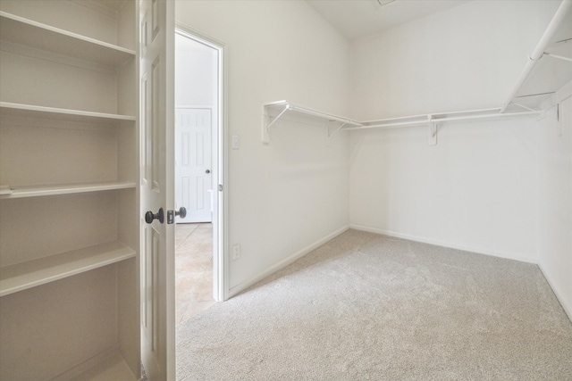 spacious closet with light colored carpet