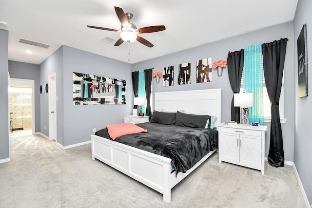 12810 Ilderton Dr, Humble, TX 77346 - bedroom with baseboards, carpet flooring, ceiling fan, and recessed lighting
