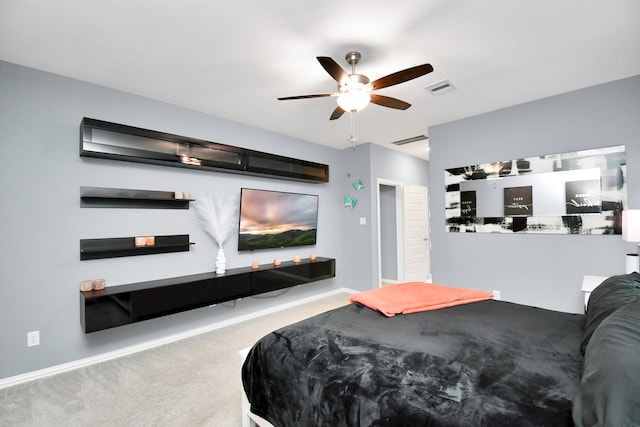 bedroom with carpet flooring and ceiling fan