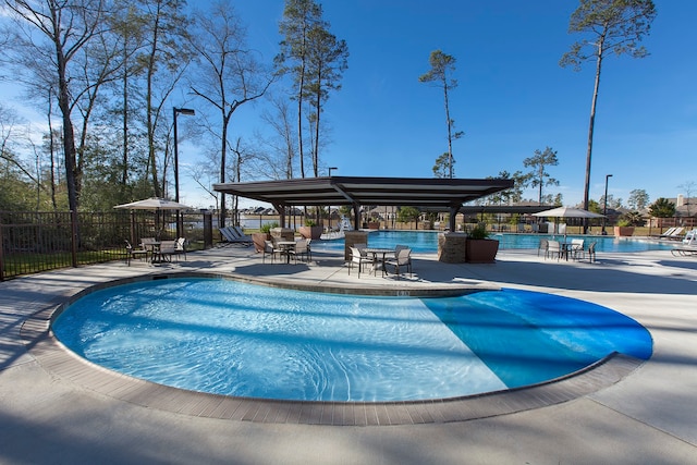 view of swimming pool with a patio area