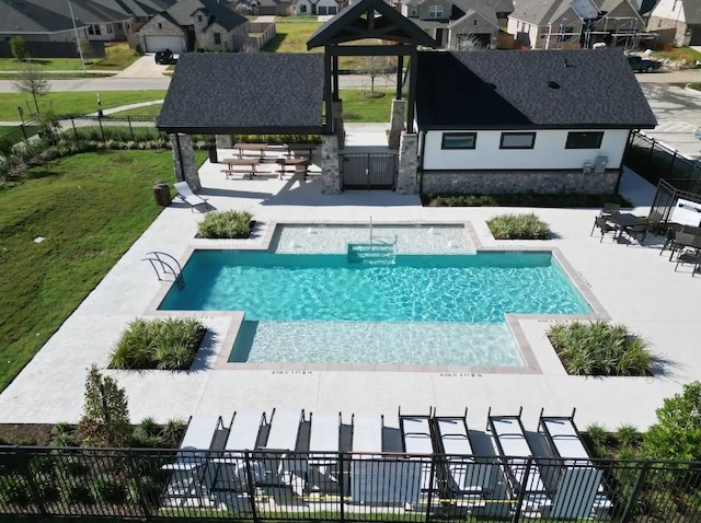 view of pool featuring a gazebo, a yard, and a patio area