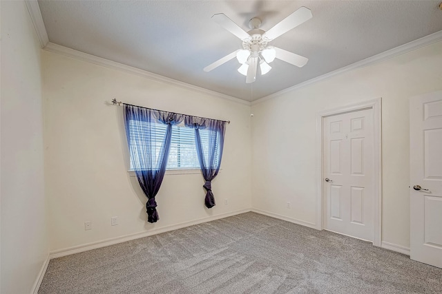 3110 Meadow Oak Dr, Houston, TX 77068 - empty room featuring ornamental molding, a ceiling fan, carpet floors, and baseboards