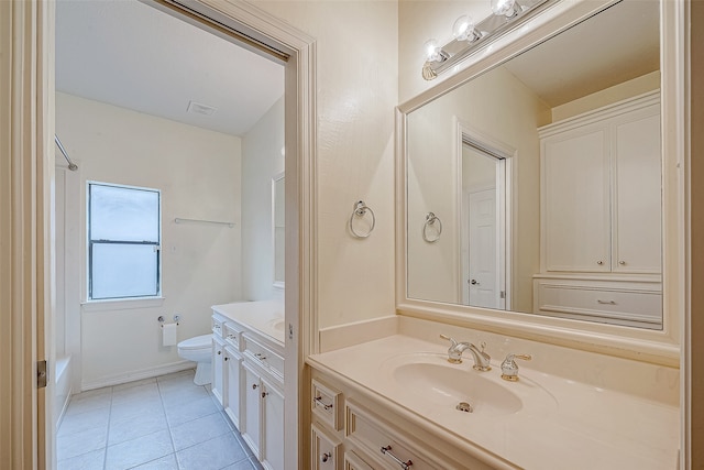 bathroom with tile patterned flooring, vanity, and toilet