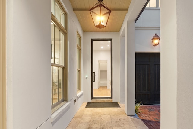 entryway featuring wood ceiling