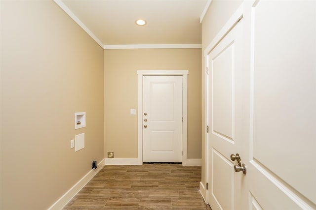 6609 Greenhurst St, Houston, TX 77091 - washroom with washer hookup, ornamental molding, recessed lighting, wood finished floors, and baseboards