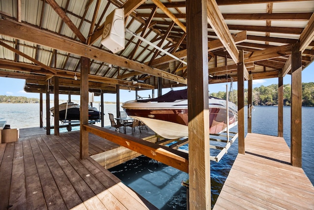 view of dock with a water view