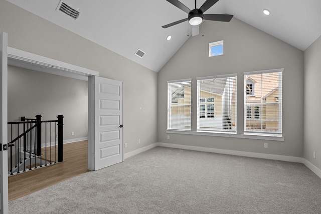 16022 Mason Run Dr, Houston, TX 77079 - carpeted empty room featuring a ceiling fan, a wealth of natural light, and visible vents