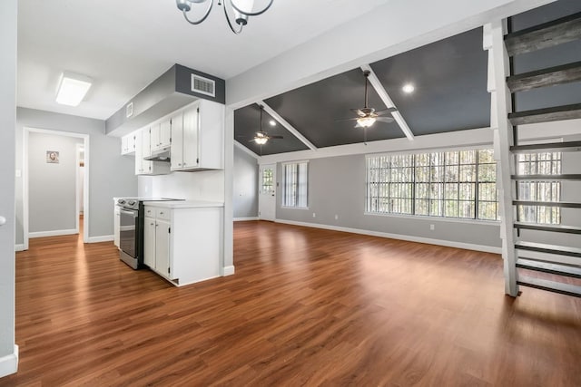 kitchen featuring white cabinetry, stainless steel range with electric cooktop, and dark wood-type flooring