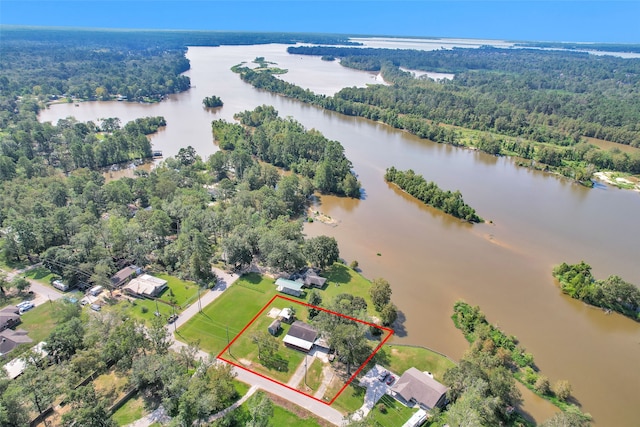 aerial view with a water view