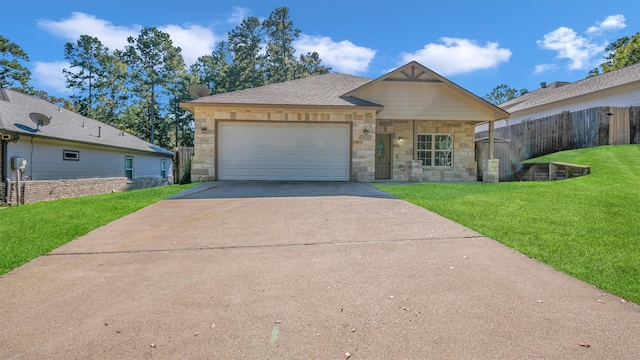 view of front of home featuring a front lawn and a garage