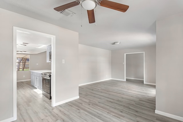 empty room featuring light hardwood / wood-style flooring and ceiling fan