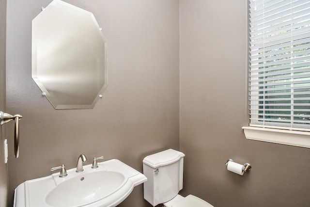 bathroom with toilet, sink, and a wealth of natural light