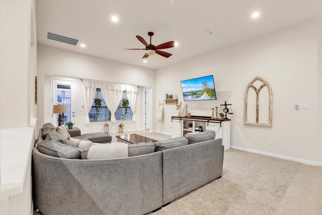 living room featuring ceiling fan