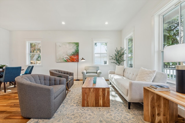 living room with light wood-type flooring