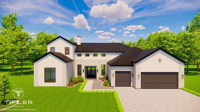 view of front facade featuring a front lawn and a garage