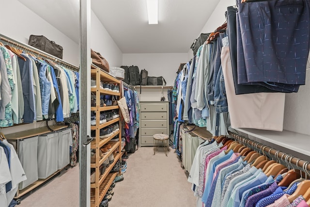 spacious closet featuring light carpet