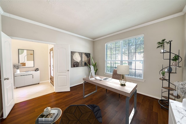 office featuring crown molding and wood-type flooring