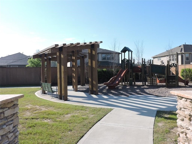 view of jungle gym with a yard