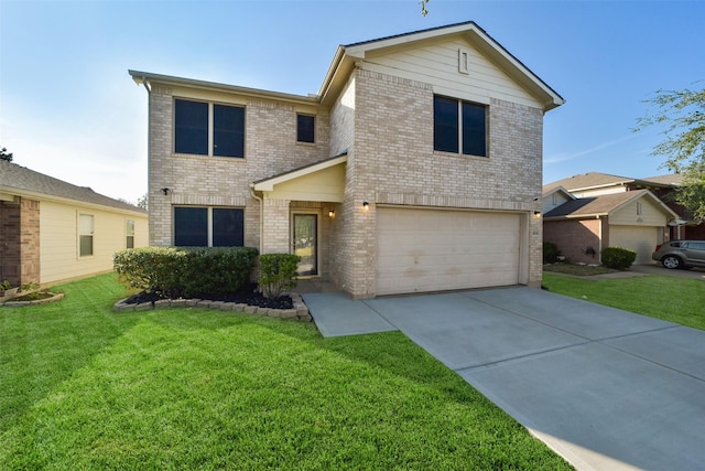 front of property with a front yard and a garage