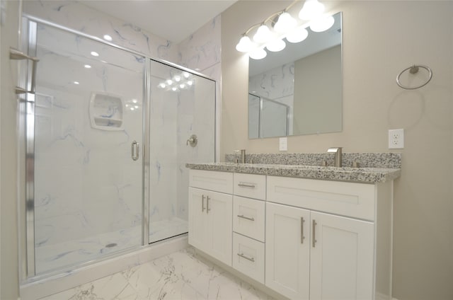 bathroom featuring vanity and walk in shower