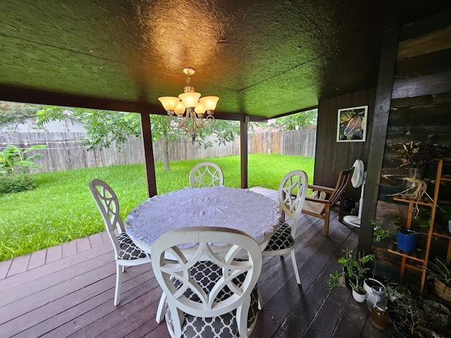 wooden deck featuring a lawn