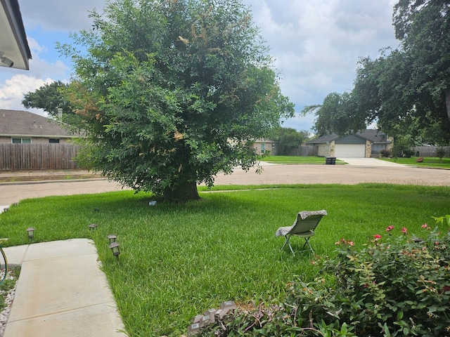 view of yard with a garage