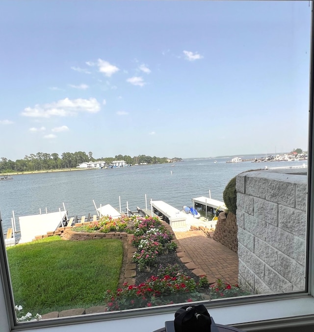 property view of water with a boat dock