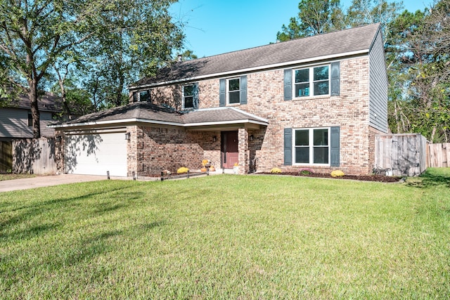 view of front of home featuring a front lawn and a garage