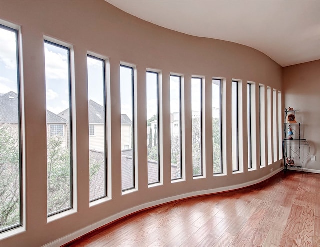 spare room with plenty of natural light and light hardwood / wood-style flooring