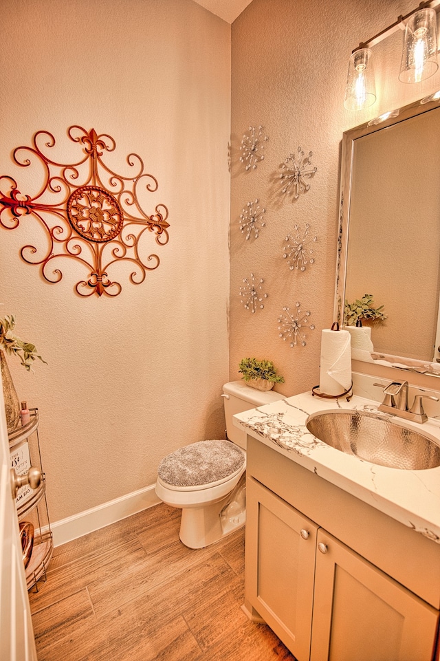 bathroom featuring vanity, hardwood / wood-style flooring, and toilet