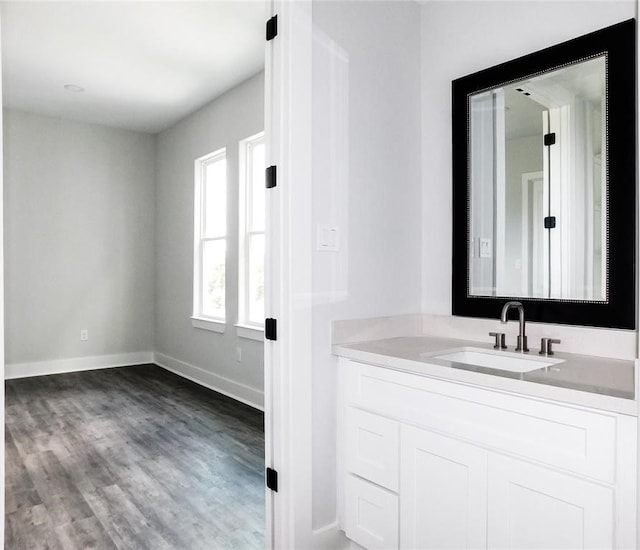 bathroom with vanity and wood-type flooring