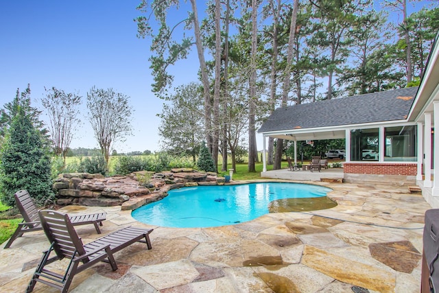 view of pool featuring a patio