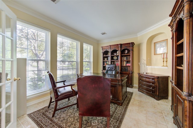 office featuring a wealth of natural light and ornamental molding