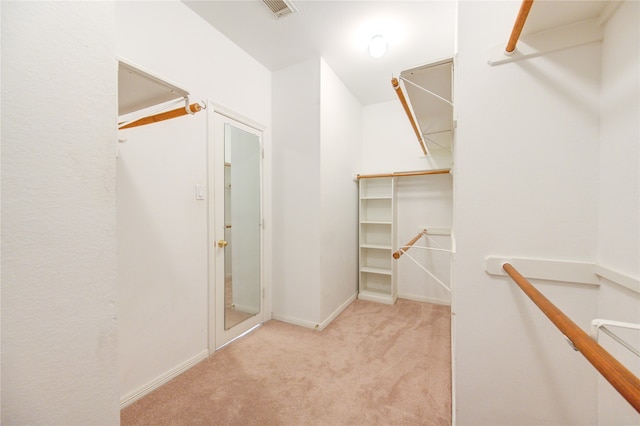 spacious closet with light colored carpet