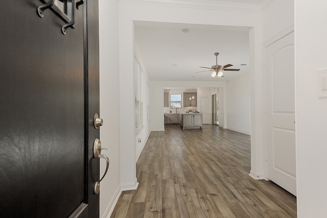 interior space with crown molding and hardwood / wood-style floors