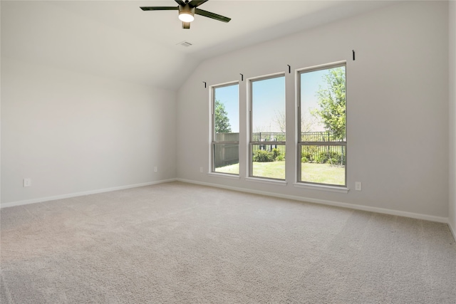 bonus room with ceiling fan, carpet floors, and vaulted ceiling