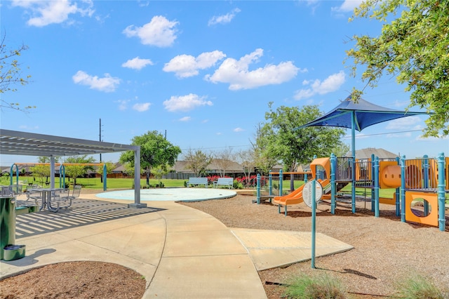 view of play area with a pergola