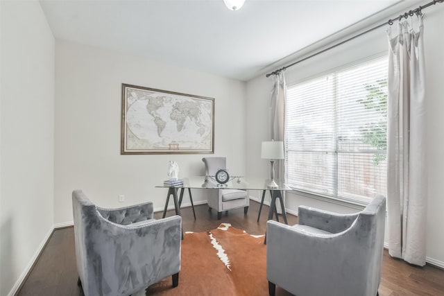 office with dark hardwood / wood-style flooring